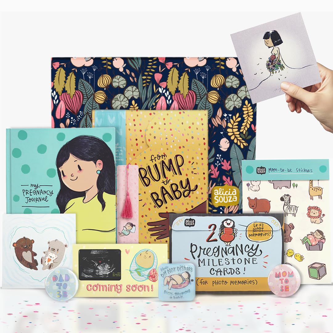 Alicia Souza | Pregnancy Journal Bump Box | Pregnancy Planner + Sticker Book + 20 Milestone Cards + Bookmark | Maternity Diary, Memories Keeper, Trimester Tracker, Gift for New Mom, Pregnancy Gifts