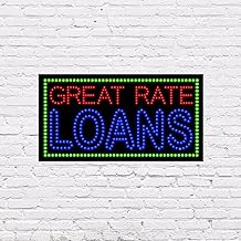 LED Great Rate Loans Sign for Retail Business Displays | Advertising Electronic Light Up Sign for Windows Walls |17"h x 31"w x 2"d