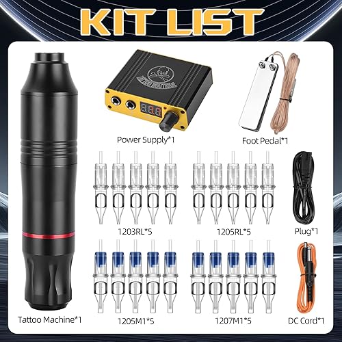 Miniatura 8 de ATOMUS Kit de máquina de tatuaje de cartucho, máquina rotativa de tatuaje con fuente de alimentación, 20 piezas, agujas de cartucho mixto, pedal de