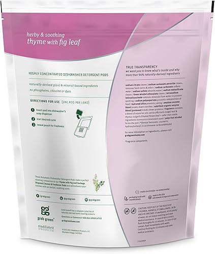 Miniatura 20 de Grab Green Cápsulas de detergente automático para lavavajillas, 24 unidades, aroma a hierba de limón mandarina, a base de plantas y minerales