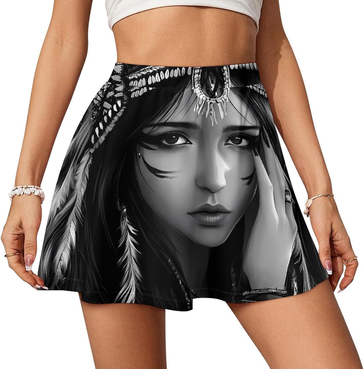 Black And White A-mericans Native Indian Woman Women Tennis Skirt Print Golf Skirts Mini Casual Workout Skorts