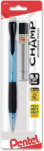 Pentel Champ Starter - Juego de lápices automáticos con plomo, (0.020 in), barriles surtidos, 1 paquete, el color del barril puede variar (ACEBP)