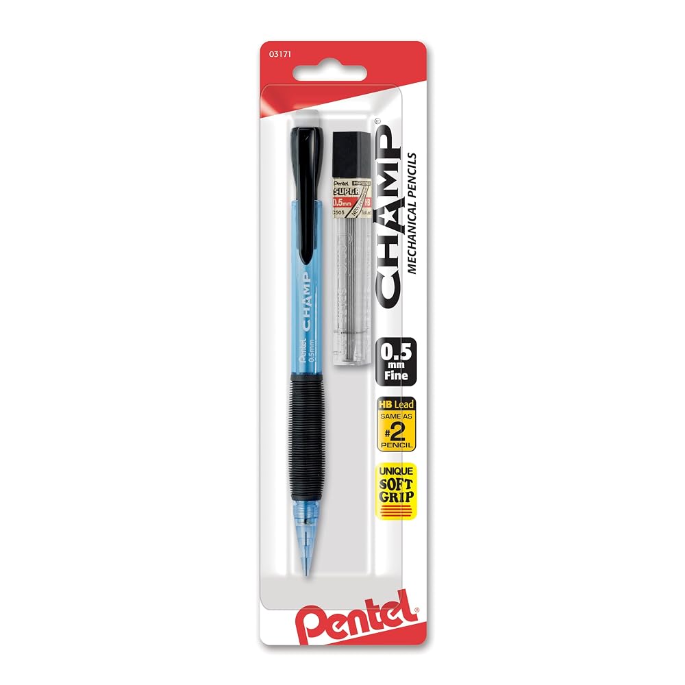Pentel Champ Starter Set Automatic Pencil with Lead, (0.5mm), Assorted Barrels, 1 Pack, Barrel Color May Vary (ACEBP)