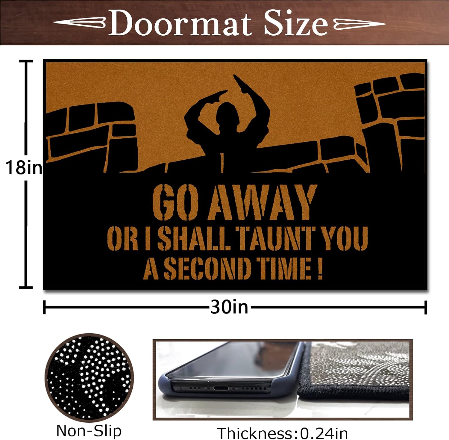 Funny Doormat Welcome Mat Outdoor for Front Door - Go Away or I Shall Taunt You a Second Time - Large 30x18 Entryway Rug with Non-Slip Rubber Backing, Durable Faux Coir Outdoor Mat