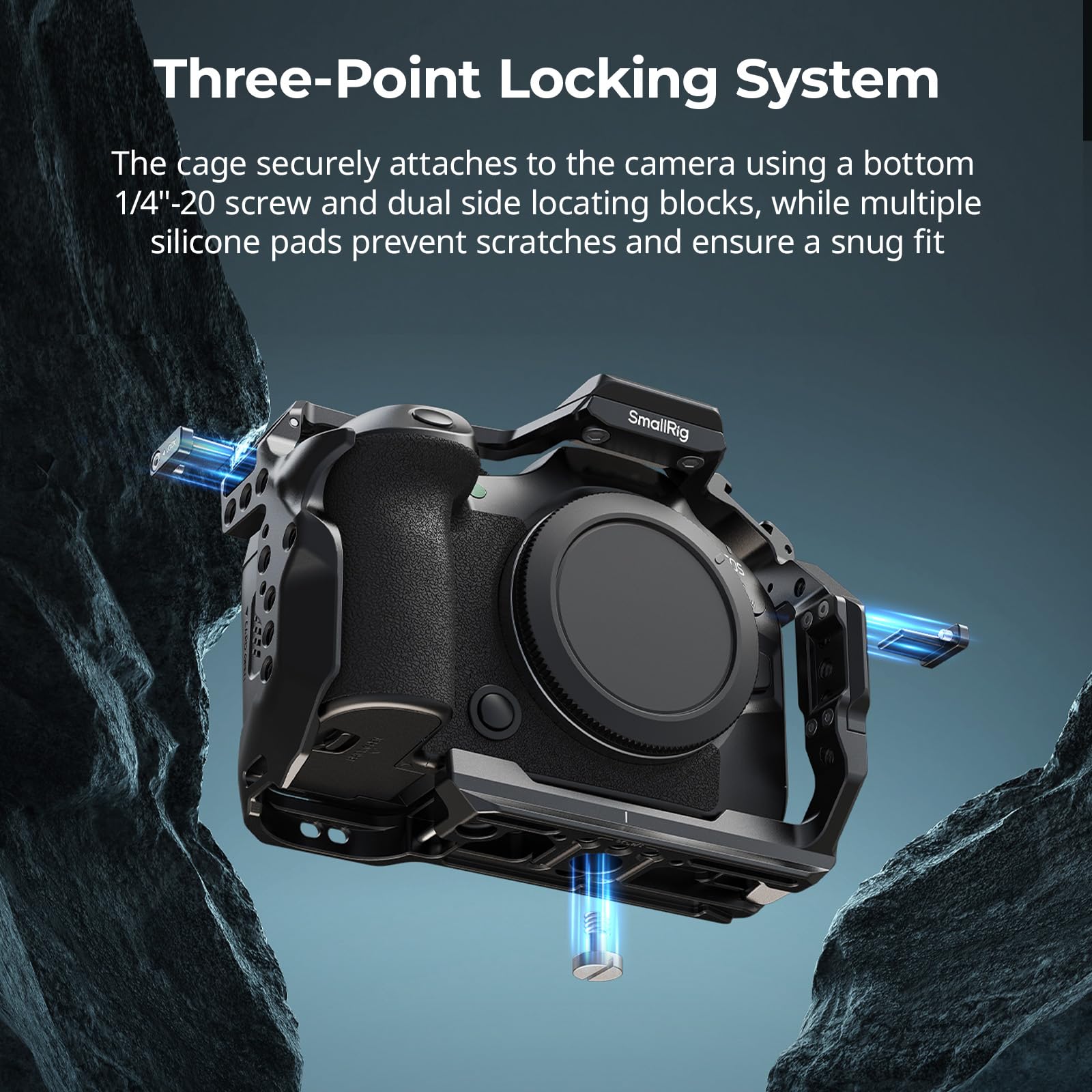 SMALLRIG R6 Mark III Cage pour Canon R6 Mark II, Système de Montage Vidéo Ergonomique, Double Rail NATO HawkLock, Plaque de Fixation Rapide pour Arca pour DJI RS 3 / RS 3 Pro/RS 4 / RS 4 Pro-5954