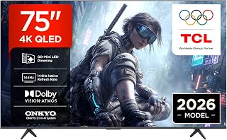 TCL TV 75T8D 4K QLED da 75” con QD-Mini LED Dimming HDR Smart TV, 4K Ultra HD, Google TV con 144Hz VRR e audio Onkyo 2.1