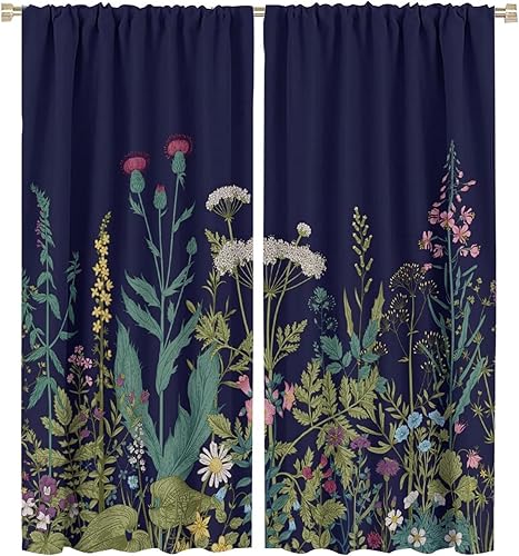 Miniatura 580 de Retro 70s Floral Blackout Window Curtains, Watercolor Flower Plant Rustic Modern Style Pattern Window Drapes, for Bedroom Living Room 42x45in 2