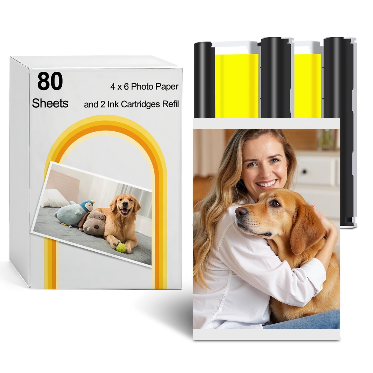 CRTBOTW Compatible avec les imprimantes photo Amber M100/M200 4 x 6, lot de 80 feuilles de papier photo et 2 rubans encreurs, papier photo 10 x 15 cm, protection contre l'eau et l'oxydation