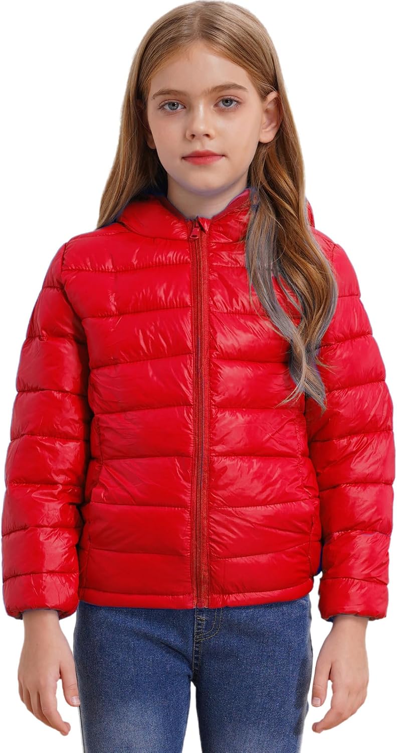 Boy's Fleece Winter Coat Girls Lightweight Puffer Jacket Kids Uniex Warm Zipper Hooded Water Resistant Outwear