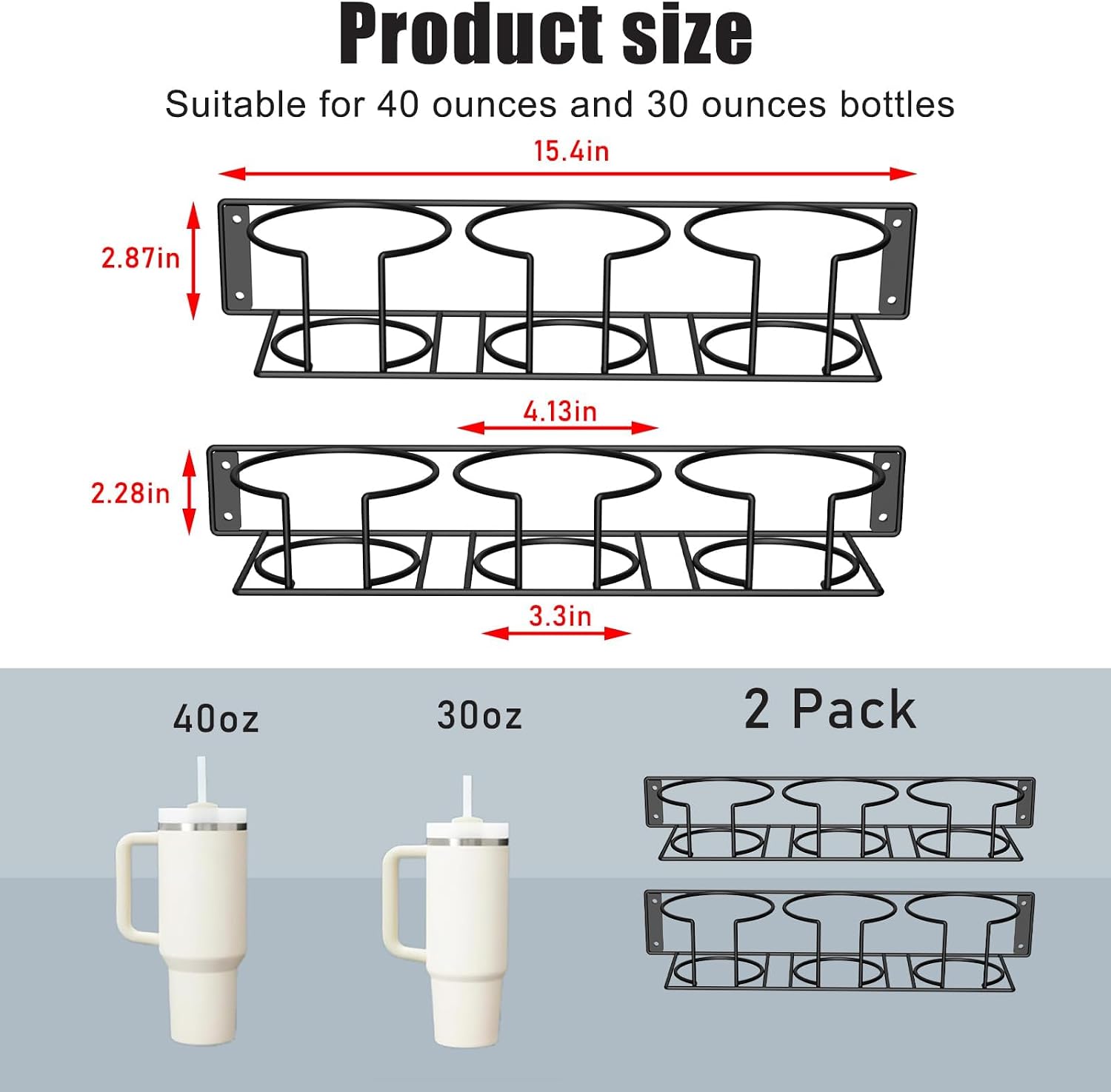 Water Bottle Organizers and Storage - Set of 2 Wall Shelves for 6 Tumblers