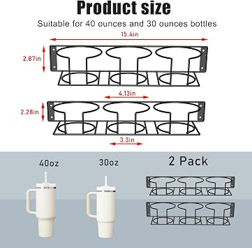 Water Bottle Organizer Holder - 2 Pack Heavy Duty Shelf Organizer, Garage & Kitchen Storage, Holds 6 Tumblers Ideal for Home Office Kitchen Wall Mounted Stanley Organizers and Storage