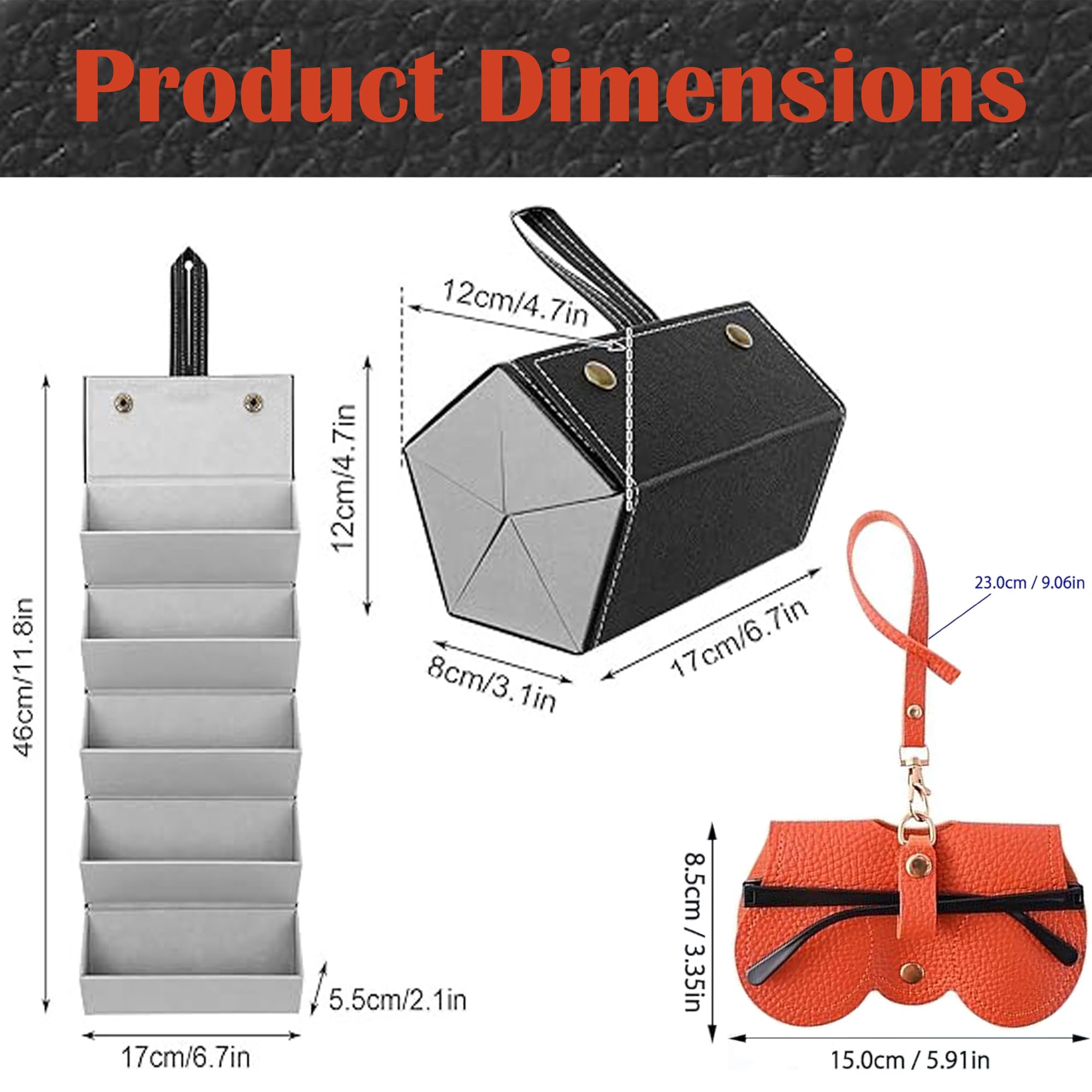 VIVUE 5 Slots Travel Sunglasses Organizer Case With Goggles Cover for Men Women, PU Leather Foldable Eyeglasses Case With Hanging Strip, Glasses Storage Box for Spectacles, Goggles - Image 2 thumbnail
