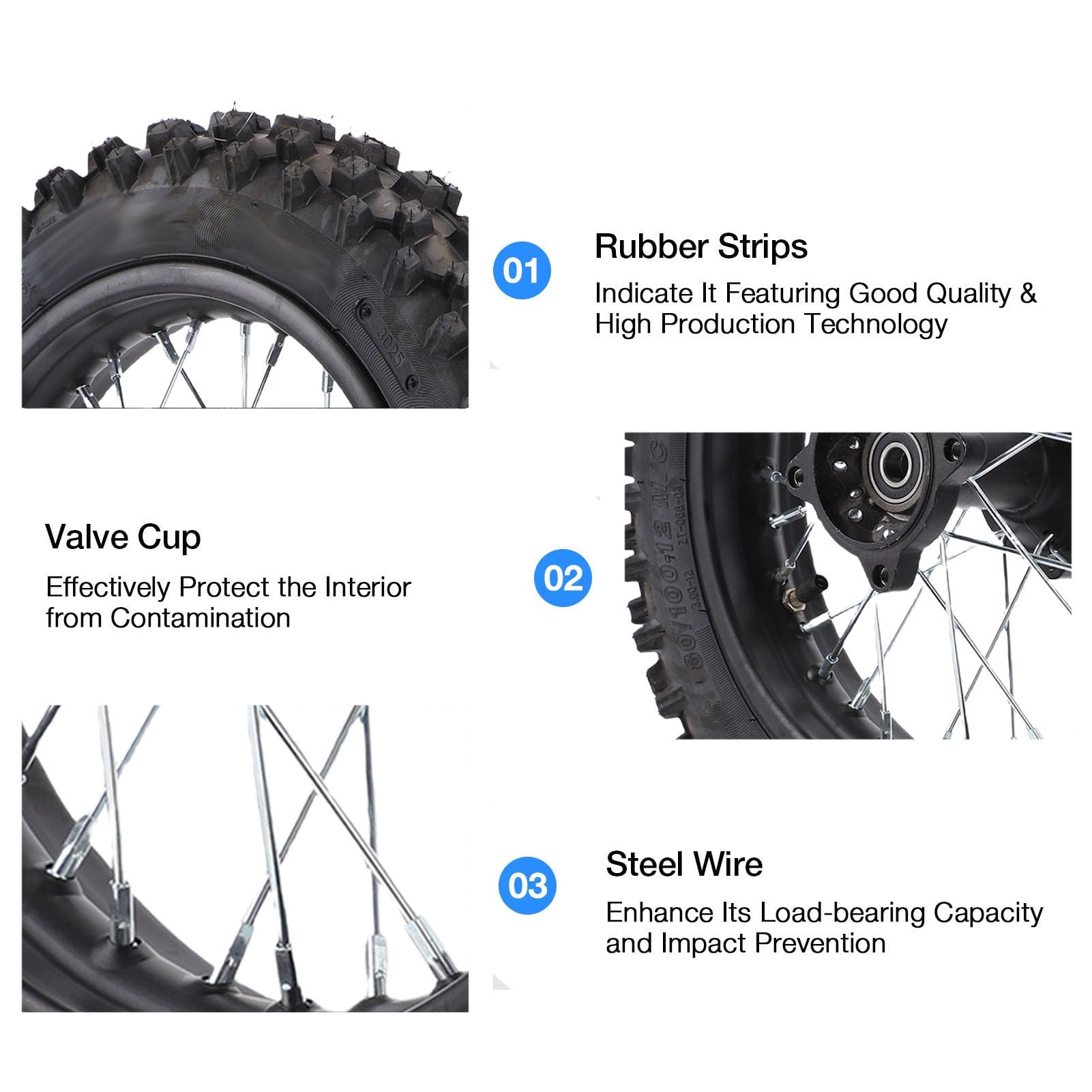 aqxreight 12-calowy zespół Opony na felgę Tylnego Koła, Opona Wymienna 80/100 12 z łożyskiem 15 Mm, do Apollo SSR XR CRF Dirt Pitbike Kayo TSD 110 TD 125