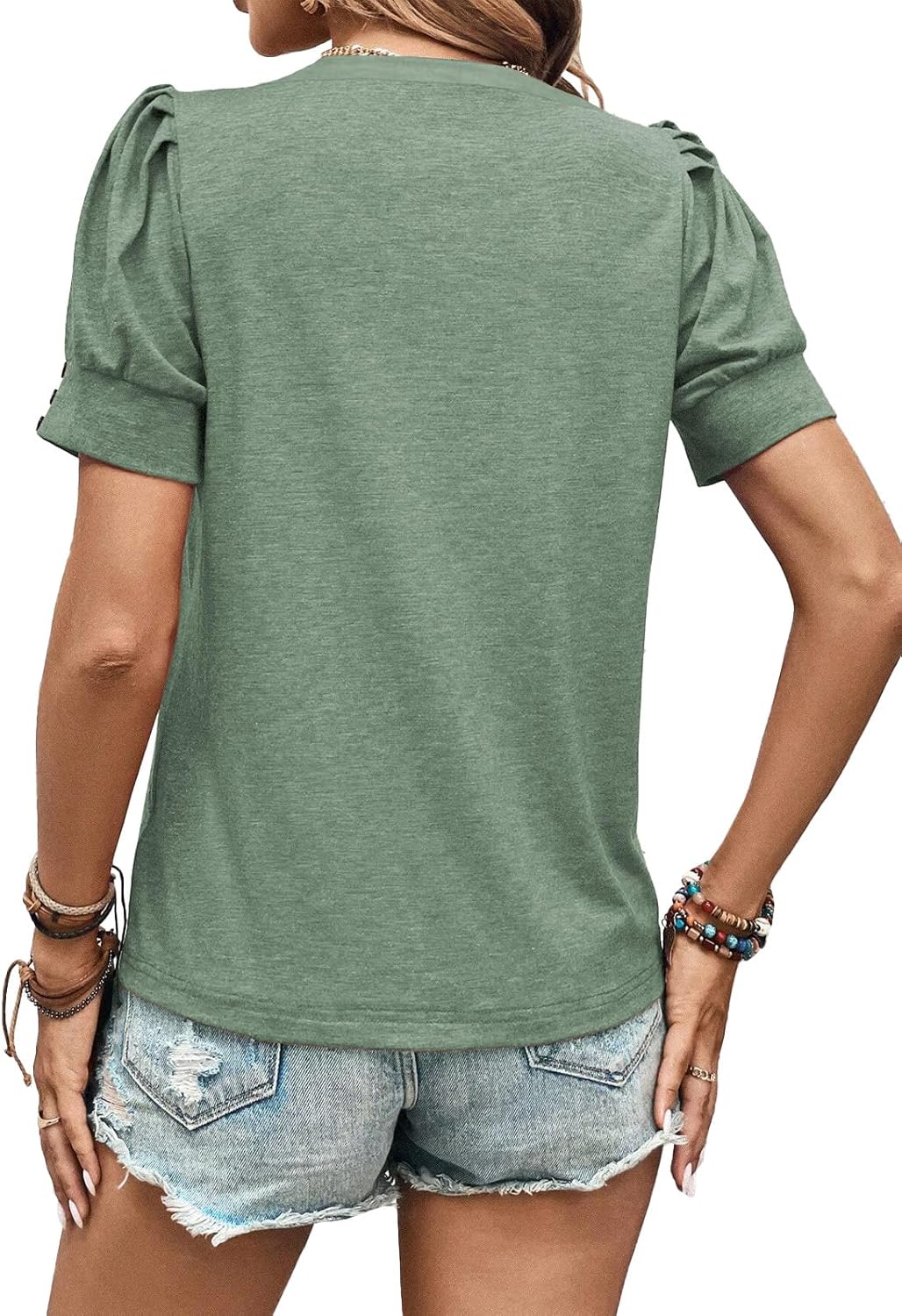 Womens Summer Tops 2025 Puff Short Sleeves Shirts Dressy Casual Tee Ladies Blouses Stylish T-Shirts Cute Spring Tshirts - Image 2