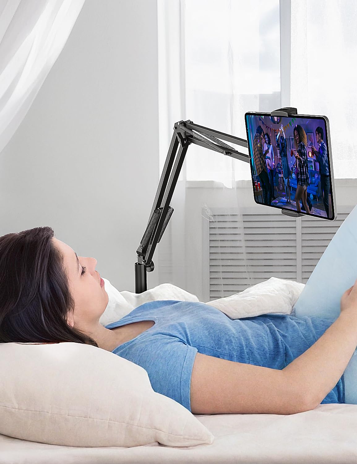 Tablet-Bodenständer mit 1,9 kg Basis, Überkopfbett-Handyständer, winkelverstellbar, Tablet-Halterung, Bett, Handy-Ständer für iPad/iPhoneX/iPad Pro Air Mini, Samsung Tab, Kindle, E-Reader usw