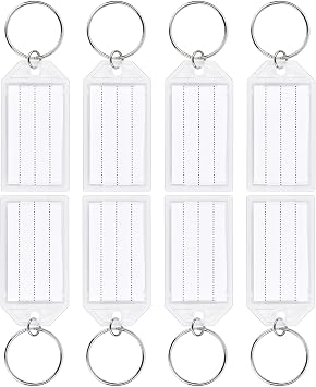 SallyFashion 24 PCS Tough Key Tags with Labels, Key Chain Tags with Transparent Covers & Split Rings for Luggage, Office, Travel, Gifts, Item Identification, Organization, DIY, Personalization