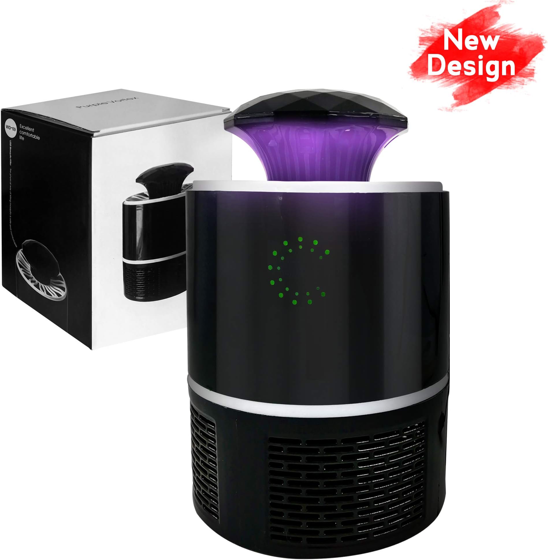 Indoor Mosquito Trap - Insect Killer that Works Best for Mosquito, Fruit Fly, Gnat, Moth, Bug - Built in 360 Fan, UV LED Light, USB Powered - Child Safe, Non-Toxic, Odorless, No Zapper (Black)