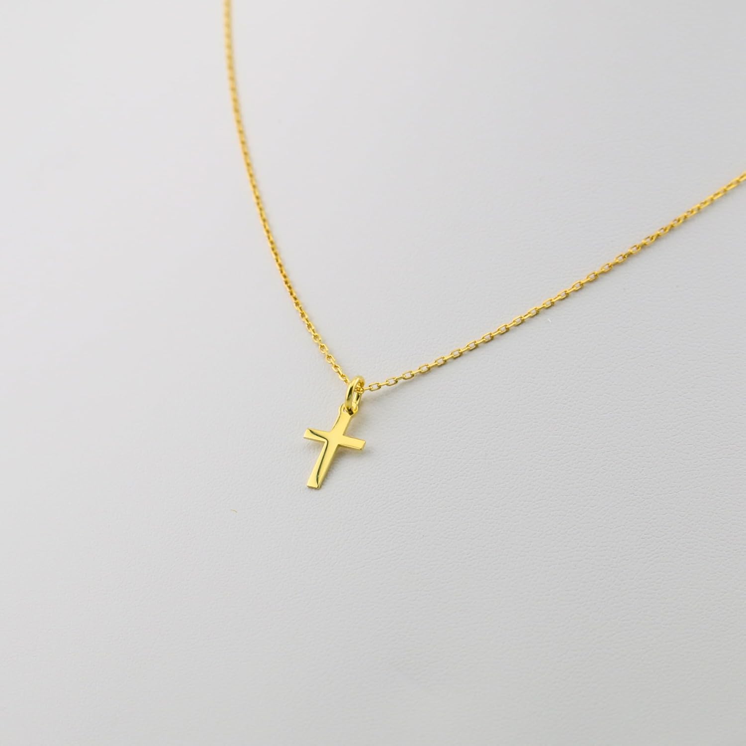 Gold Cross Necklaces for Women | 1 cm 925 Sterling Silver Cross Pendant on Cross Chain | Hypoallergenic | Dainty and Minimalist | Rhinestones (No rhinestone) - Image 2