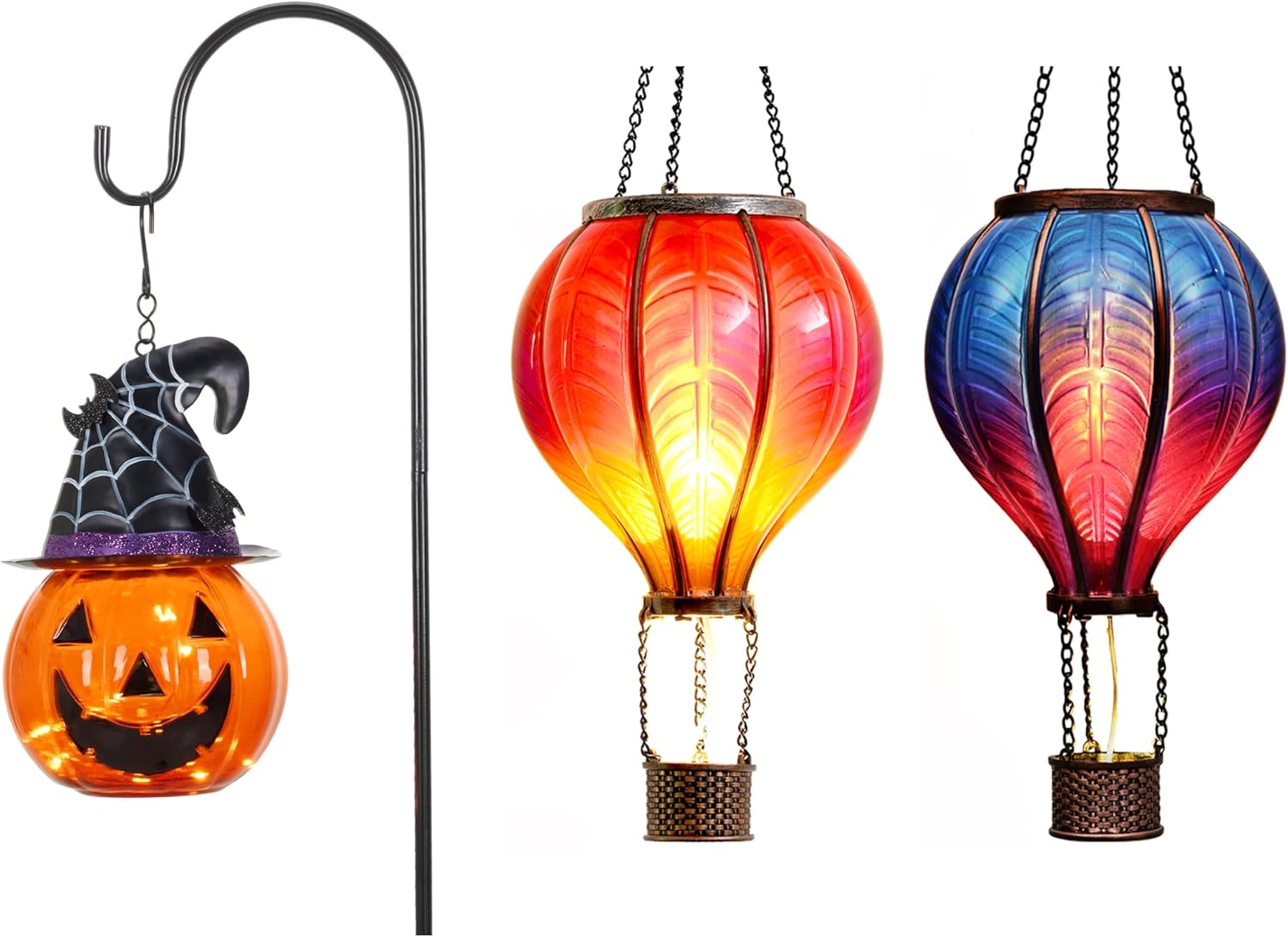TERESA'S COLLECTIONS Halloween Decorations for Home Outdoor, 36 inch Glass Solar Lantern Stake with Orange Fun and Spooky Pumpkin Bats, Jack O Lantern for Garden Lawn Patio Halloween Party Decorations