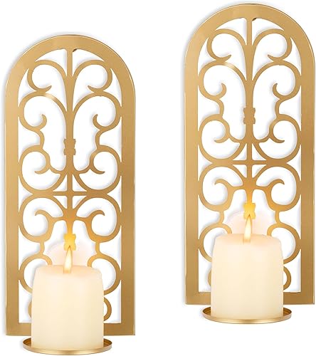 Candelabro decorativo de pared dorado Candelabros de pared de metal vintage para decoración de granja, cocina, baño, decoración rústica y moderna,