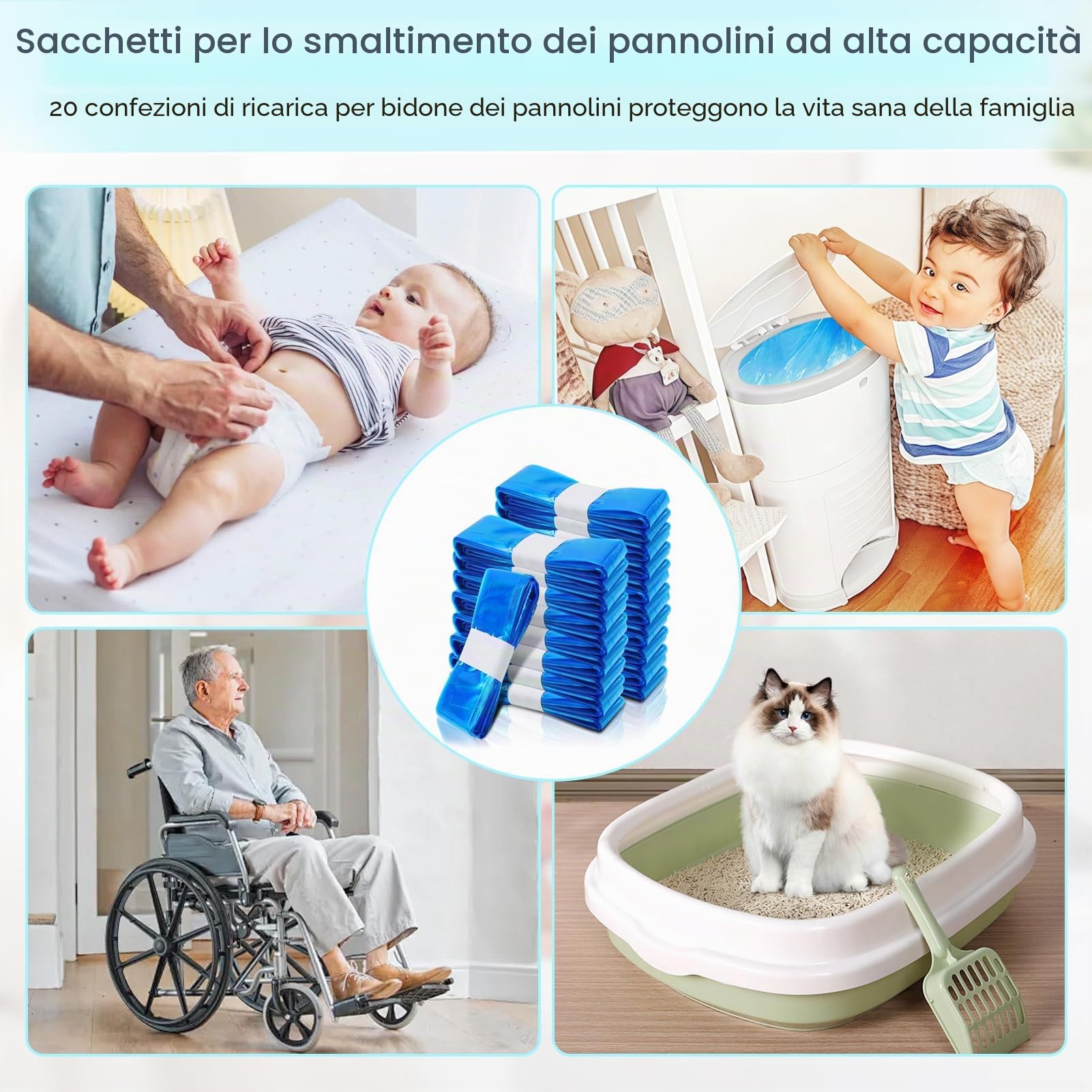 20 Pezzi Ricarica Mangiapannolinii, PARPAT 4,5m Sacchetti Mangiapannolini Antiodore Inodore Addensata Buste Ricarica Mangia Pannolini, Twist & Click