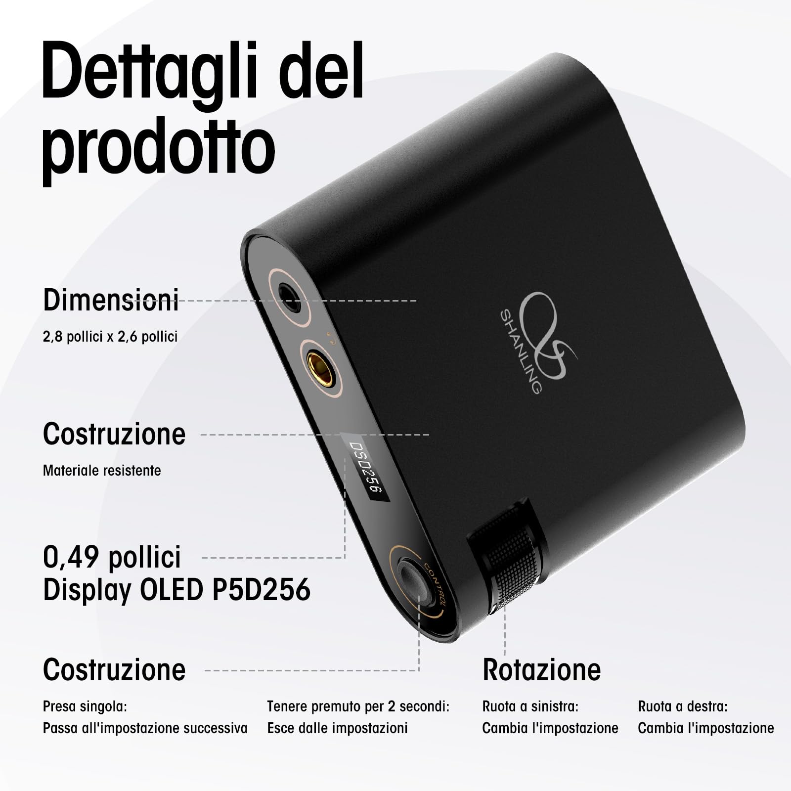 SHANLING H0 Tragbarer DAC/Verstärker, Desktop-Kopfhörerverstärker, 32-Bit/768k DSD256, Typ-C-Adapter mit 3,5-mm & 4,4-mm Ausgang, High-Res USB-Soundkarte für PC, Laptops, Gaming-DAC, ohne Batterie