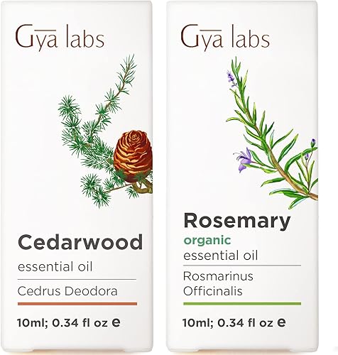 Juego de aceite de madera de cedro para el cabello y aceite de romero orgánico para el cabello, juego de aceites esenciales 100% puros, 2 x 0.3 fl