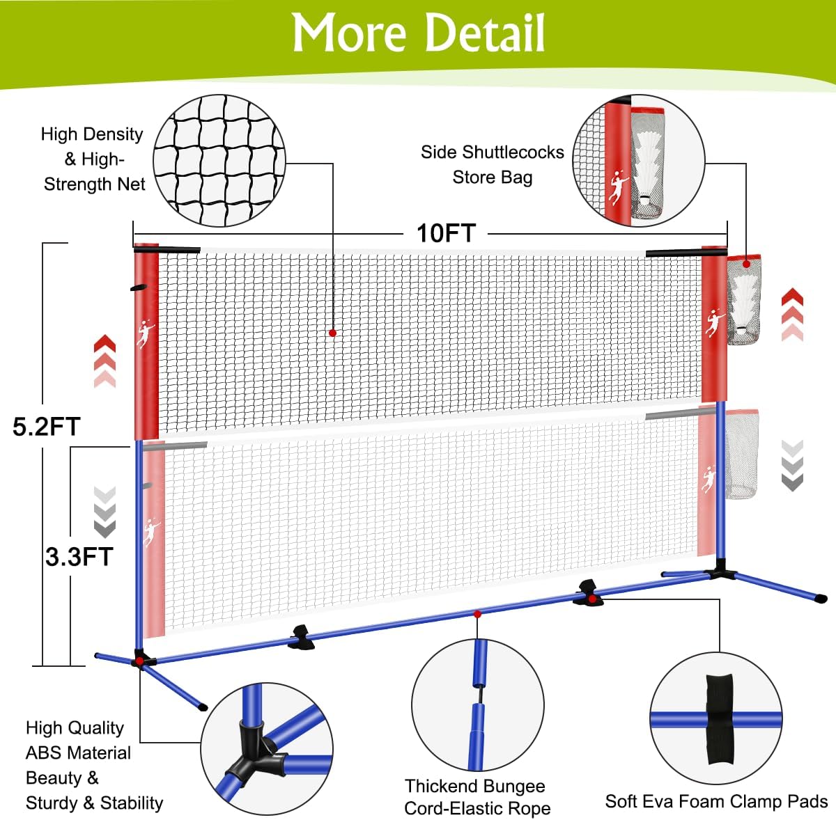 Pickleball Badminton Net Set for Backyards, All-in-One Portable Volleyball Combo Set with Adjustable Net, Volleyball Pickleball Paddles & Badminton Rackets for Indoor Outdoor red blue 10FT image 4 of 8 B0CSK28XJR