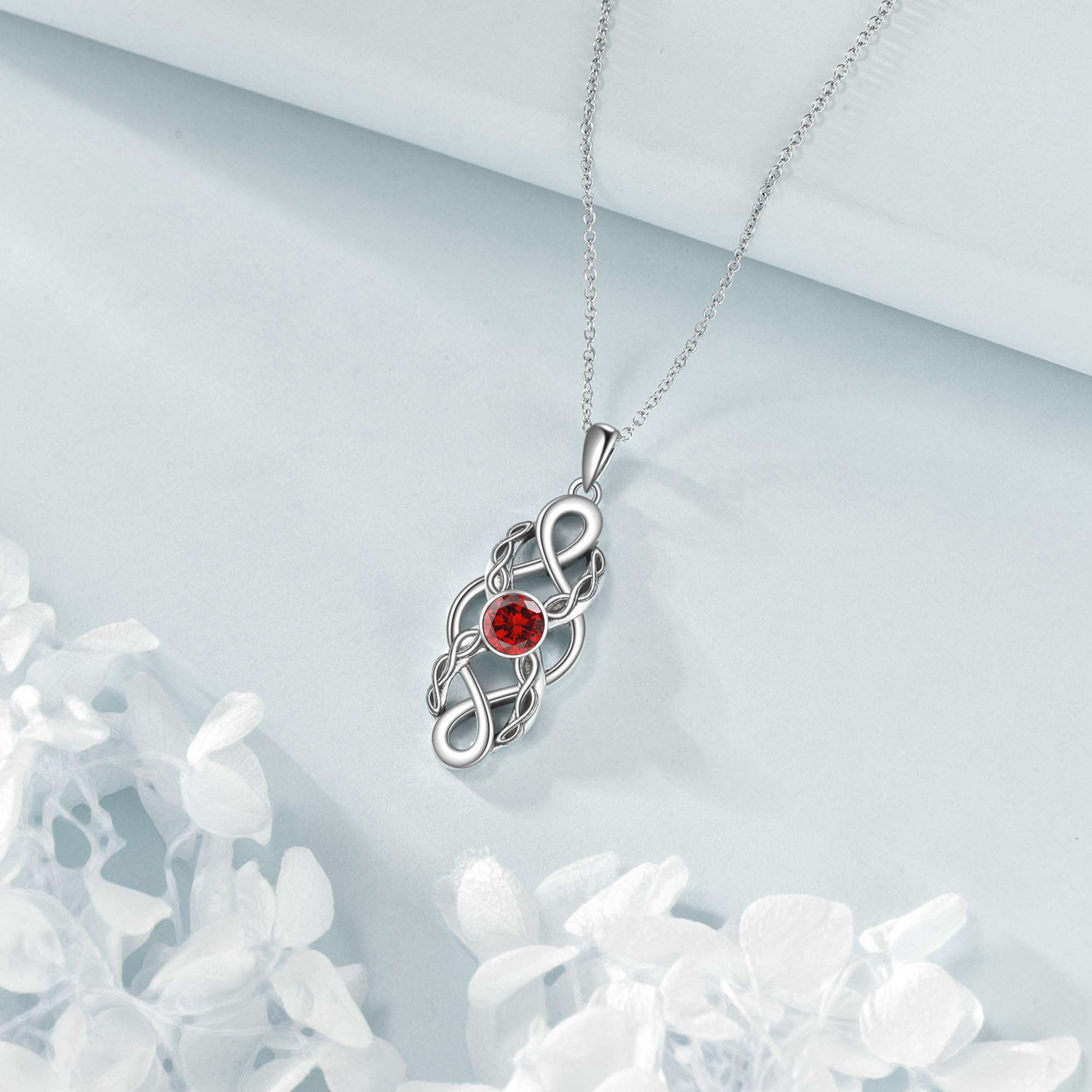 Keltischer Knoten Geburtsstein Halskette Sterling Silber Irische Keltische Anhänger Halskette Glücksschmuck für Frauen