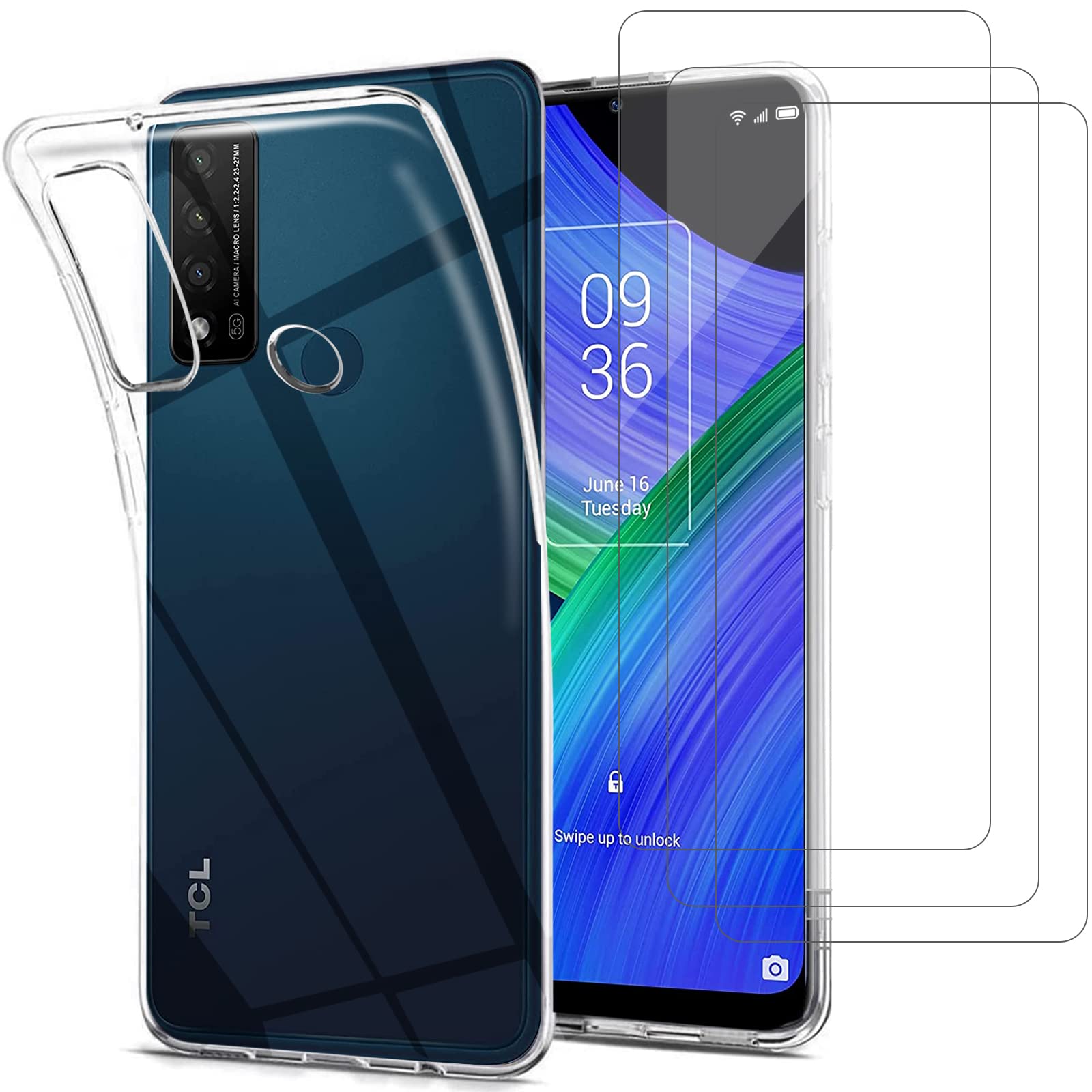 Young & Ming Compatible per Cover TCL 20R 5G / TCL 20 R 5G + Pellicola Vetro Temperato, Sottile Silicone TPU Bumper Case Antiurto Antigraffi Case Custodia per TCL 20R 5G