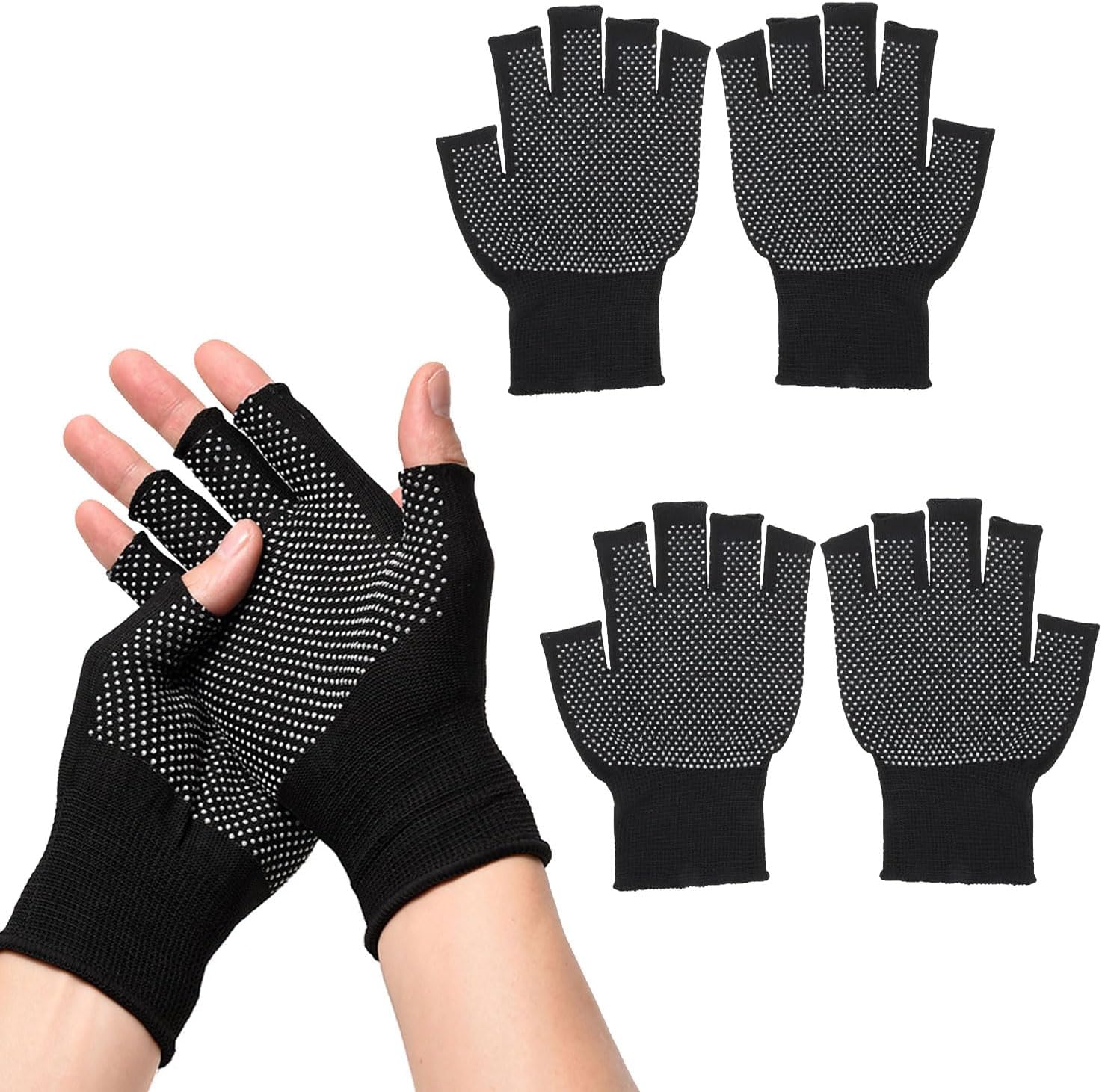 Fingerless Gloves, 2 Pcs Fingerless Work Gloves Anti-Slip Cycling Thin Gloves for Climbing Fitness Training