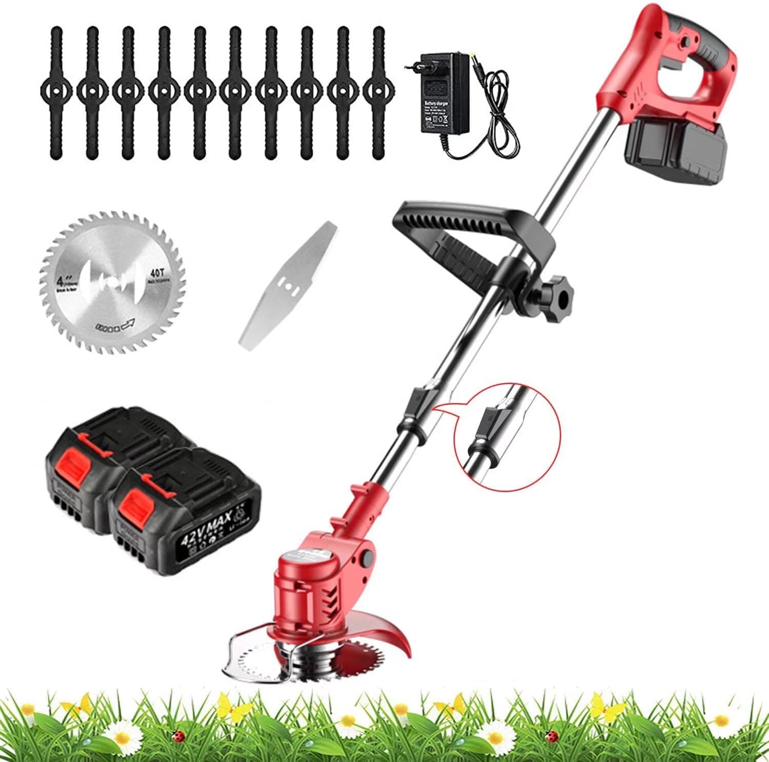 42V Electric Grass Trimmer Strimmers, 3 in 1 Heavy Duty Metal Blade
