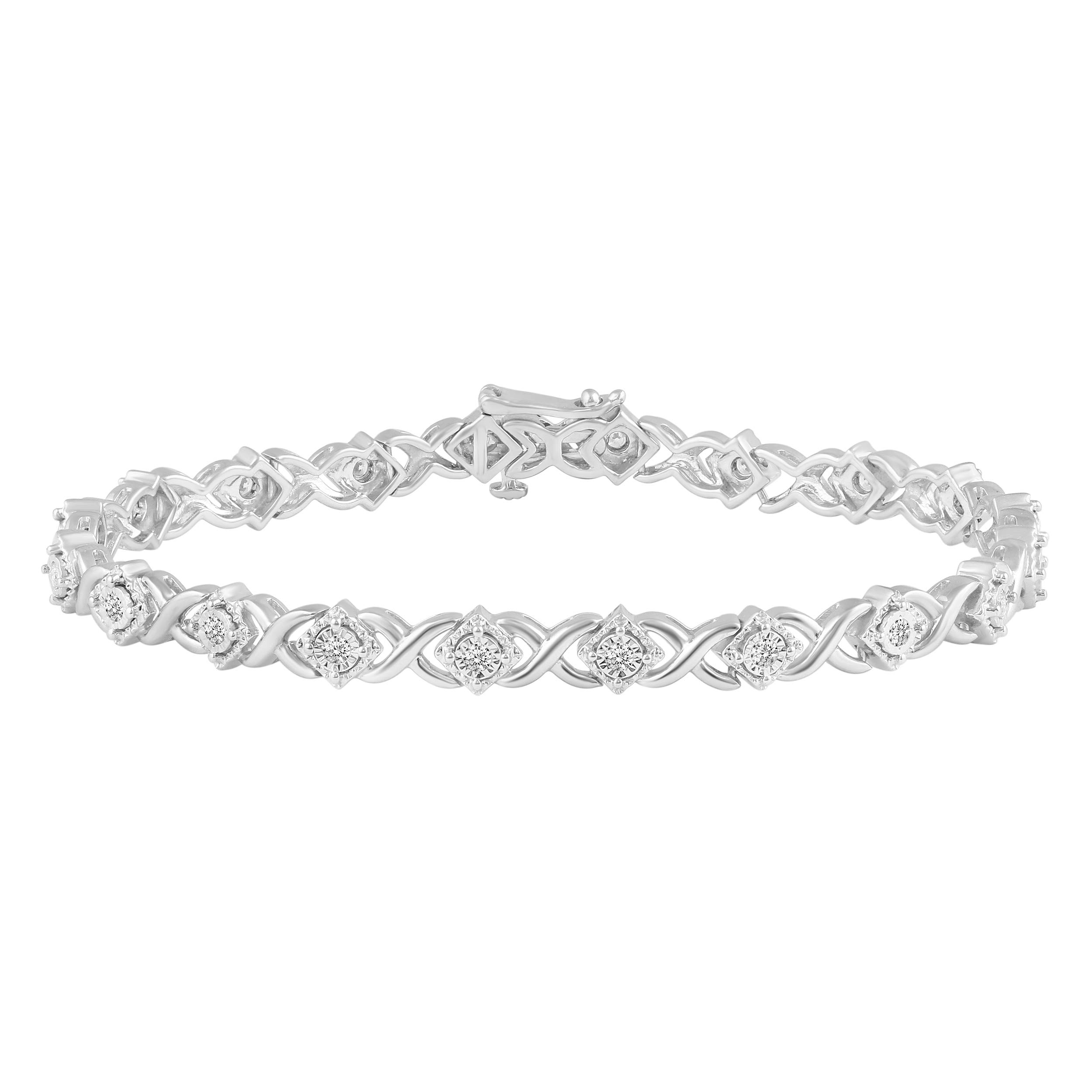 1/2 Carat tw Natural Diamond XO Tennis Bracelet in 925 Sterling Silver