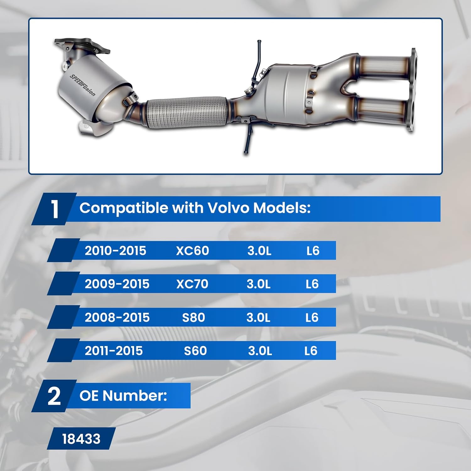 Catalytic Converter Compatible with 2010 2011 2012 2013 2014 2015 XC60, 2009-2015 XC70, 2008-2015 S80, 2011-2015 S60 3.0L L6 Catalytic Convertor Replacement 18433 (EPA Compliant)