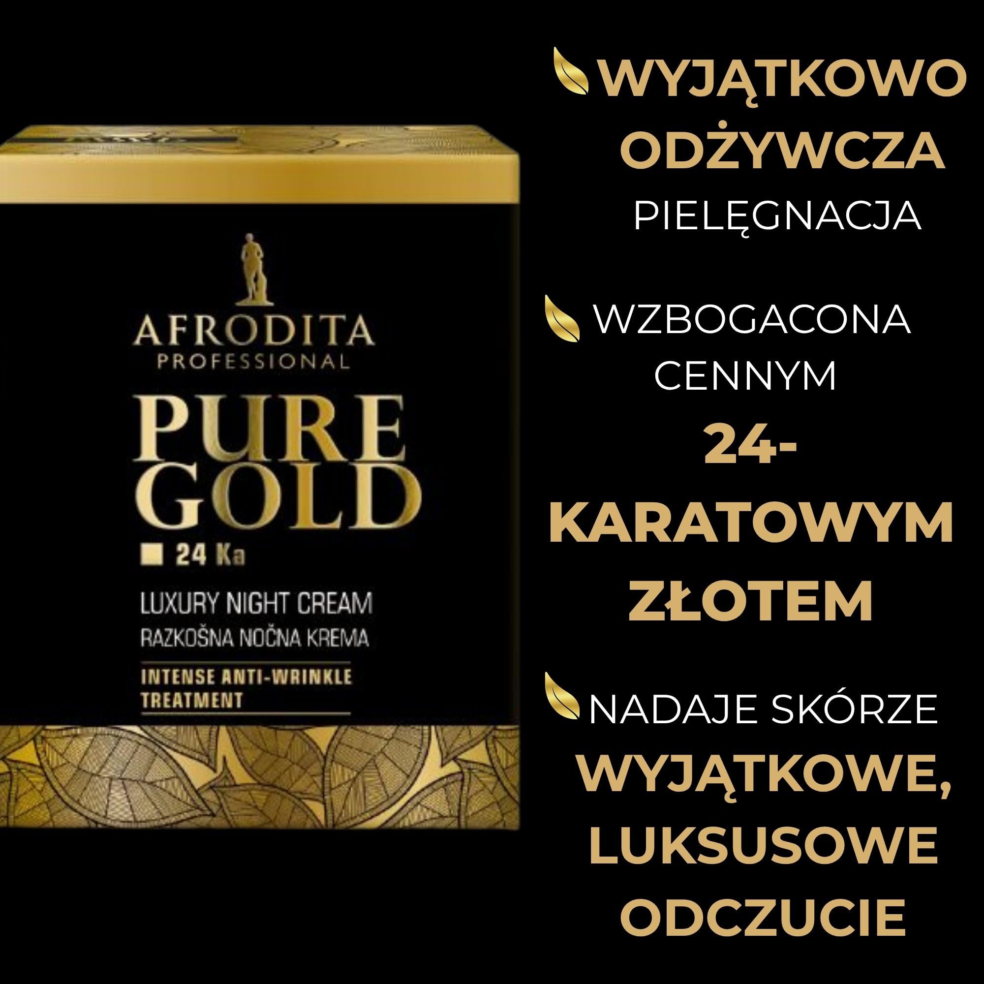 Afrodita Professional Pure Gold 24 Ka luksusowy krem na noc l 50 ml l wydajna formuła przeciwstarzeniowa z cząsteczkami czystego 24-karatowego złota