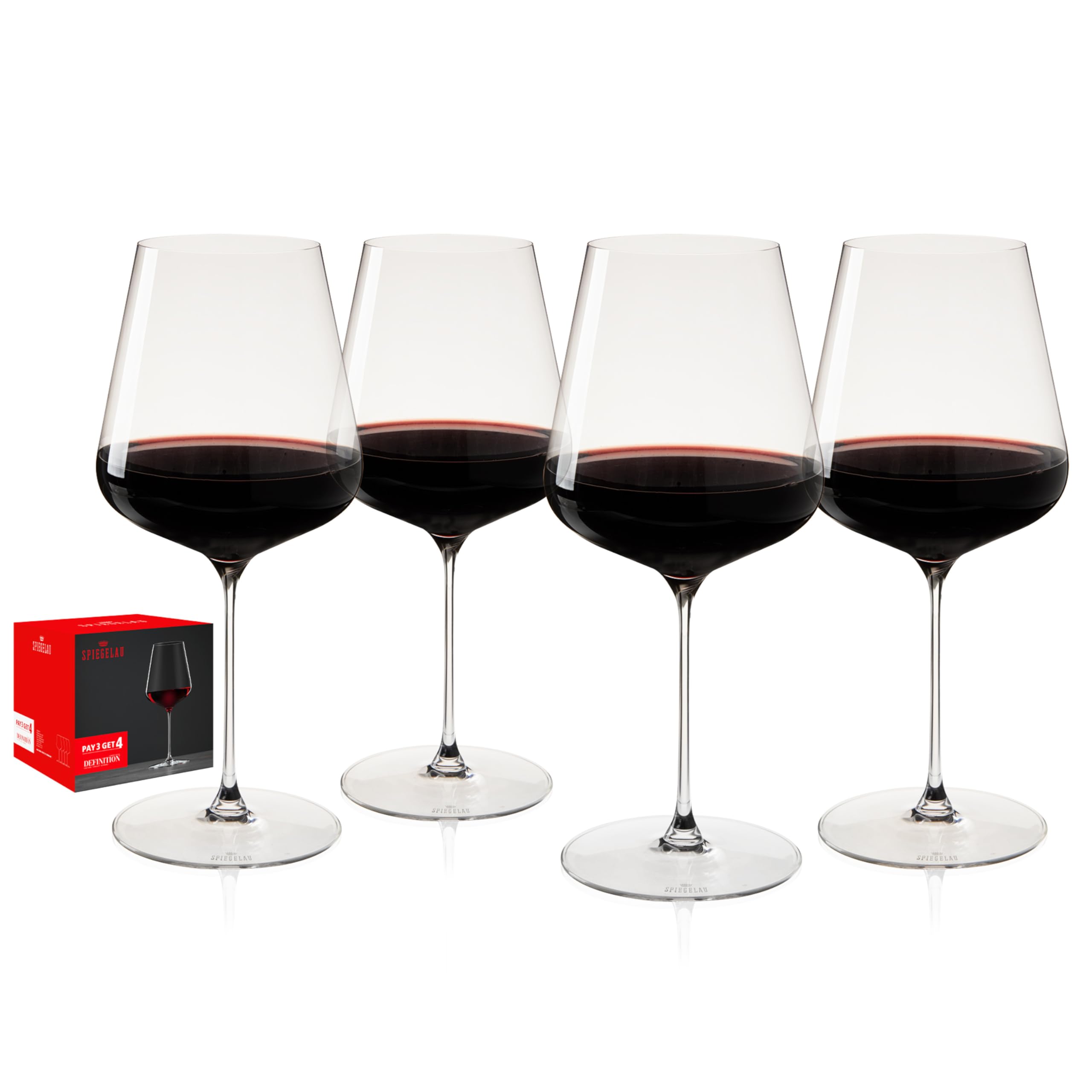 Spiegelau Definition - Copas de vino tinto de tallo largo fabricadas en Europa para bodas, aniversarios, fiestas de cumpleaños, cenas, cristalería, accesorios para carrito de bar en casa, 26 onzas