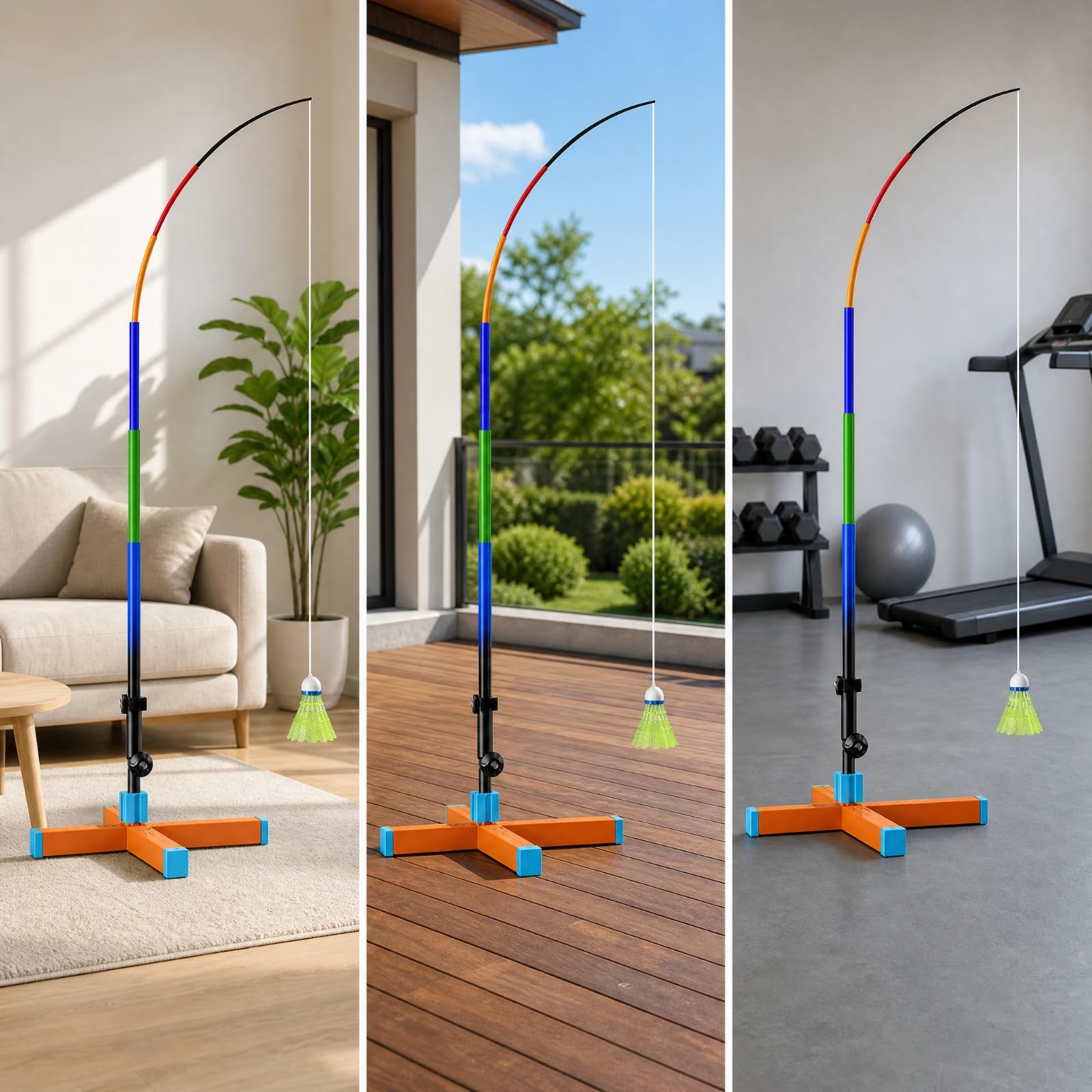 Dispositivo volución Bádminton Ajustable Entrenador Bádminton con Varilla Elástica Curva para Inrior