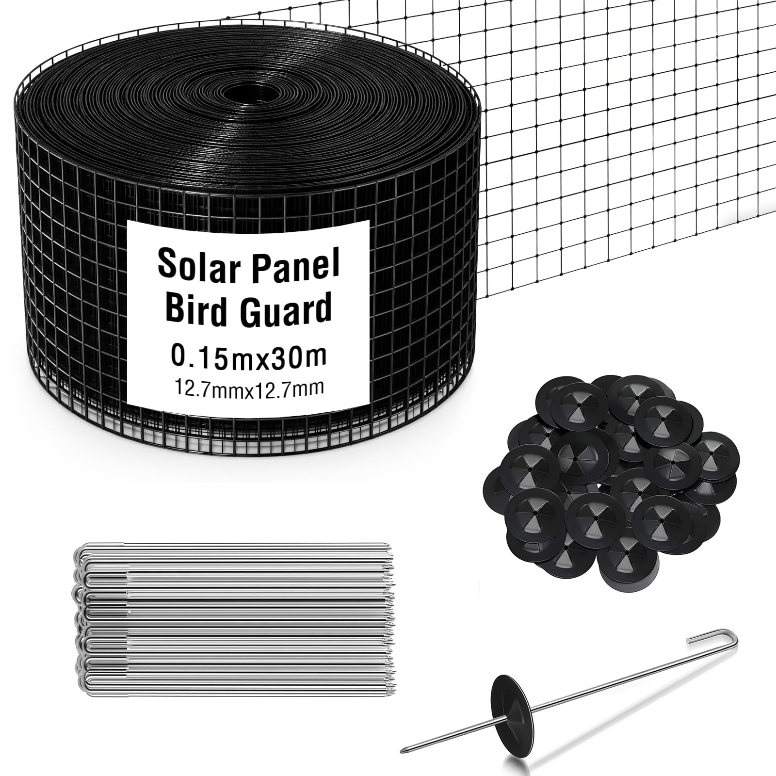 SEEVI 6in*100in Solar Panel Bird Guard, PVC Coated Galvanized Solar Proofing Bird Mesh with 70 Fastener Clips- Roof Pigeon and Bird Proofing Protection