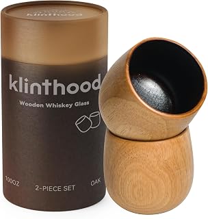 KLINTHOOD Handcrafted Charred Wooden Whiskey Glasses - Original Bourbon Tumblers, Unique Gifts for Men, Dad, Brother (2 Pack)