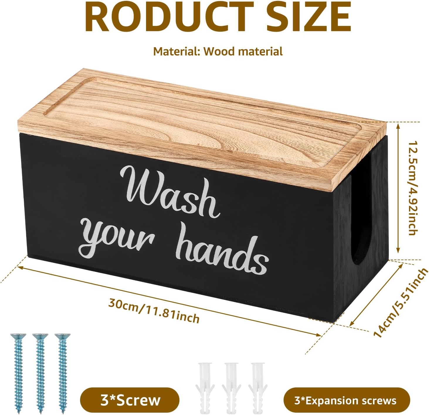 Solid Wood Paper Towel Dispenser Wall Mount, Trifold Paper Towel Dispenser with Lid, Pretty Paper Towel Dispenser Countertop for Home and Commercial (Black)
