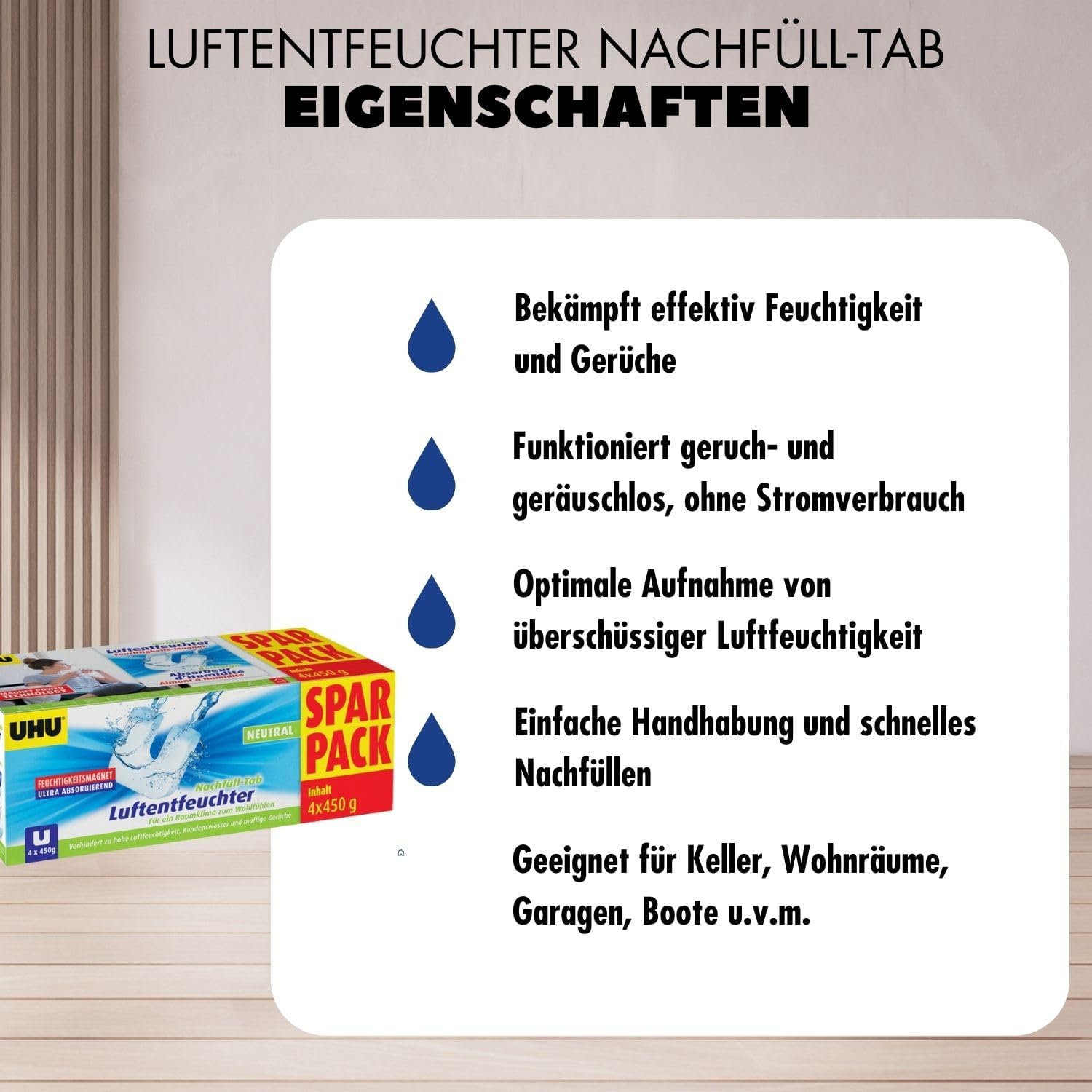 UHU Dehumidifier Refill Tabs 4 x 450 g