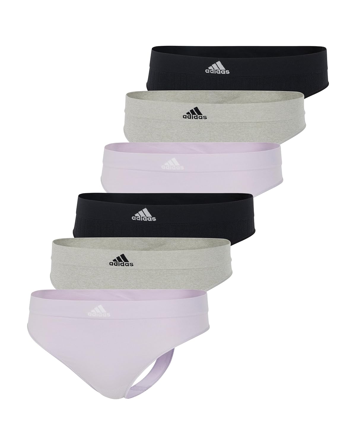 adidas Womens Seamless Thong Underwear Multipack Silver Dawn Black Ribbed Heather Grey Large