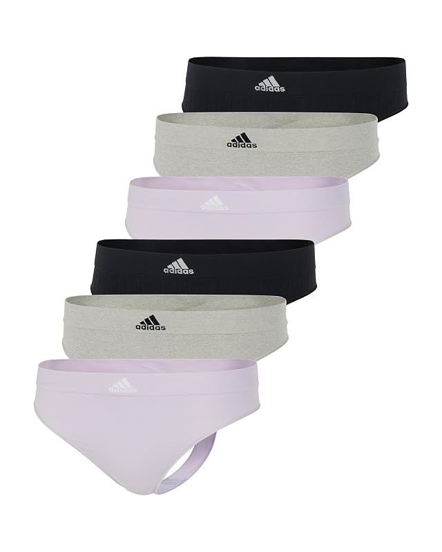 adidas Womens Seamless Thong Underwear Multipack Silver Dawn Black Ribbed Heather Grey Small