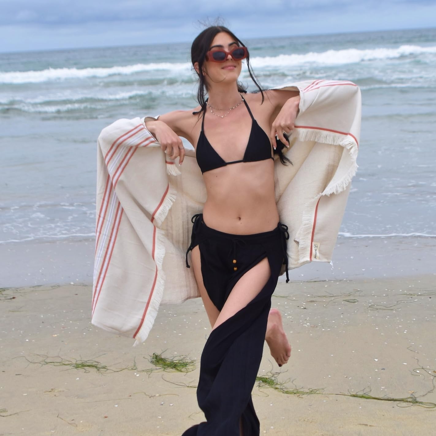 Bersuse 100% Cotton Lagos Terry Peshtemal Turkish Towel Bath Towel Beach Towel Lighweight Quickdry Absorbent - 35x67 Inches, Brick (Set of 6)