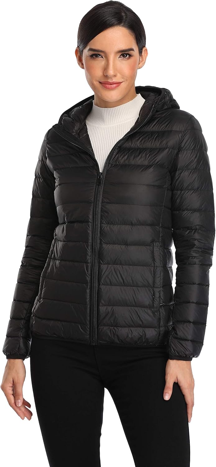Old-to-new Women's Short Hooded Puffer Jacket Lightweight Packable Down Coats
