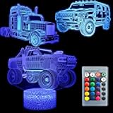 TEBOCR 3D Illusion Car Automotive Night Light Three Pattern 16 Color Change Decor Lamp Desk Table Night Light Lamp for Kids Children