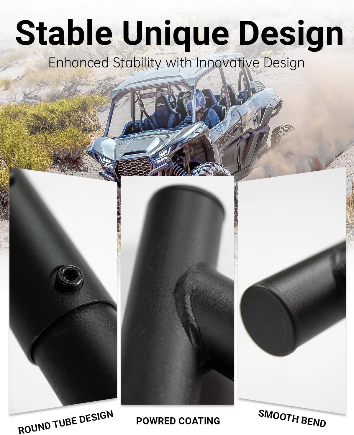 Nerf Bars Rock Sliders Compatible with Kawasaki Teryx KRX4 1000 2023-2025, Left & Right Side Steps Tree Kickers, Heavy Duty Steel Combined Side Bumper Protector Guard (4 Seat)