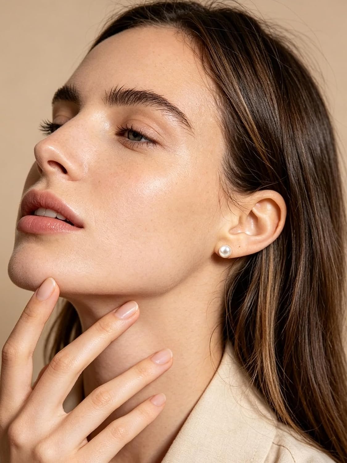 Freshwater Cultured Pearl Stud Earrings for Women, 14K Gold Plated S925 Silver Post,7-8mm Pearl,Hypoallergenic Four Leaf Clover Earrings