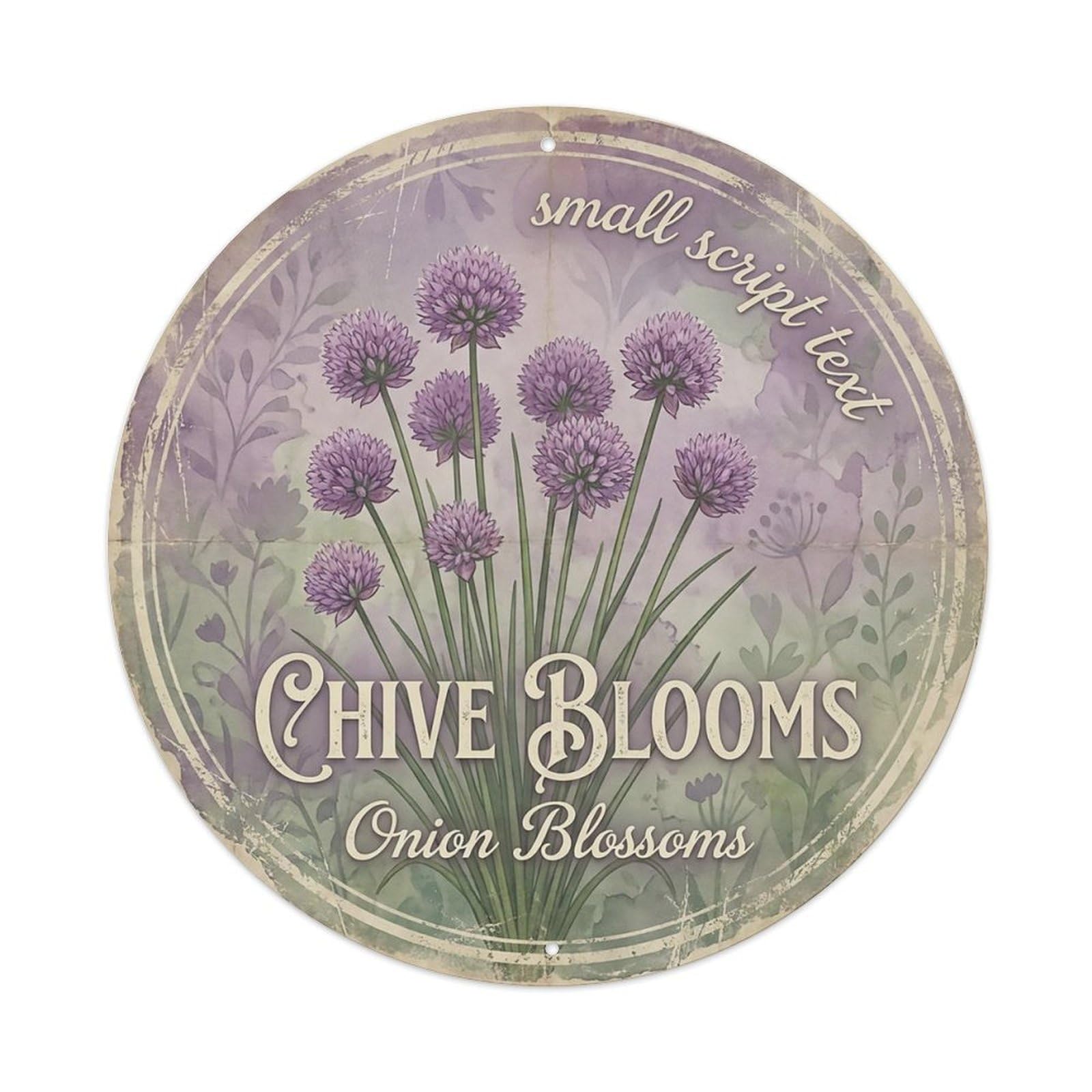 Cxhjca 8X8inch(20X20cm) Vintage Cottagecore Garden Chives Onion Purple Bloom Metal Tin Sign