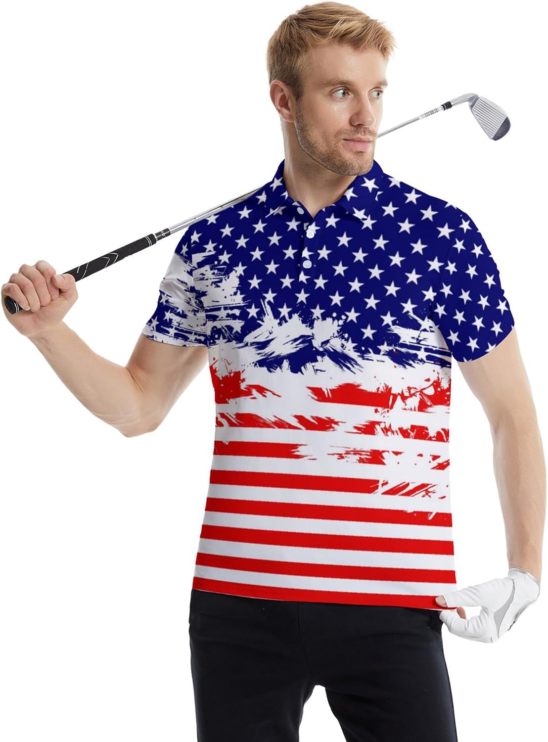 Golf Polo Shirts for Men Funny Print Golf Polos Short Sleeve Performance Men's Golf Shirts Quick Dry